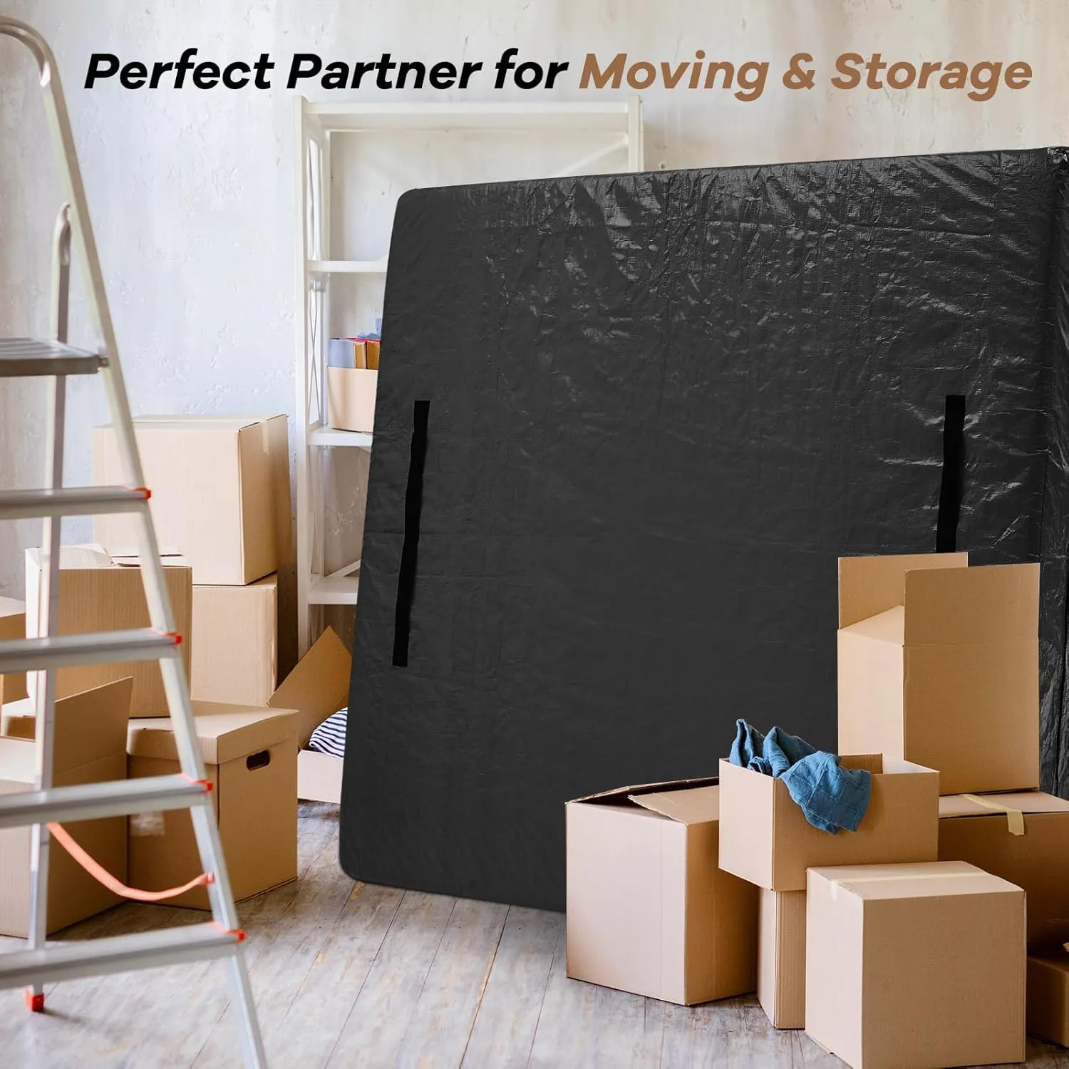 Mattress Bags for Moving, BETU Mattress Protector Waterproof Mattress Cover Queen Size Storage Bags with 8 Heavy-Duty Handles and Zipper for Bed Extra Thick Large Reusable(2 Pack, 82"x62"x15" Black)