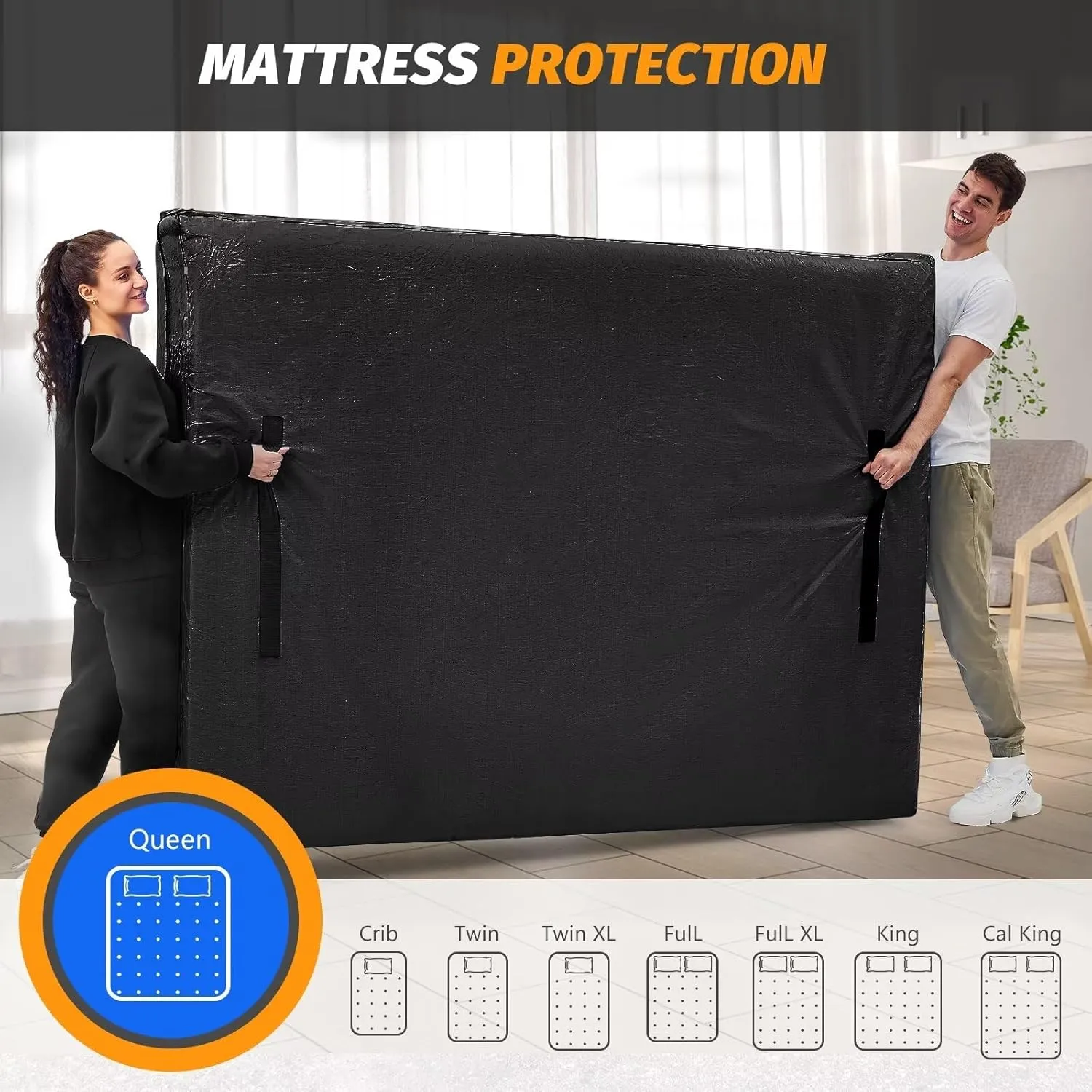 Mattress Bags for Moving, BETU Mattress Protector Waterproof Mattress Cover Queen Size Storage Bags with 8 Heavy-Duty Handles and Zipper for Bed Extra Thick Large Reusable(2 Pack, 82"x62"x15" Black)