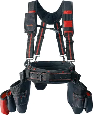 MELOTOUGH Pro Framer Combo System-Magnetic Tool Pouch Build Heavy Duty Carpenter Tool Belt and Multi Function Tool Belt Suspenders（red)