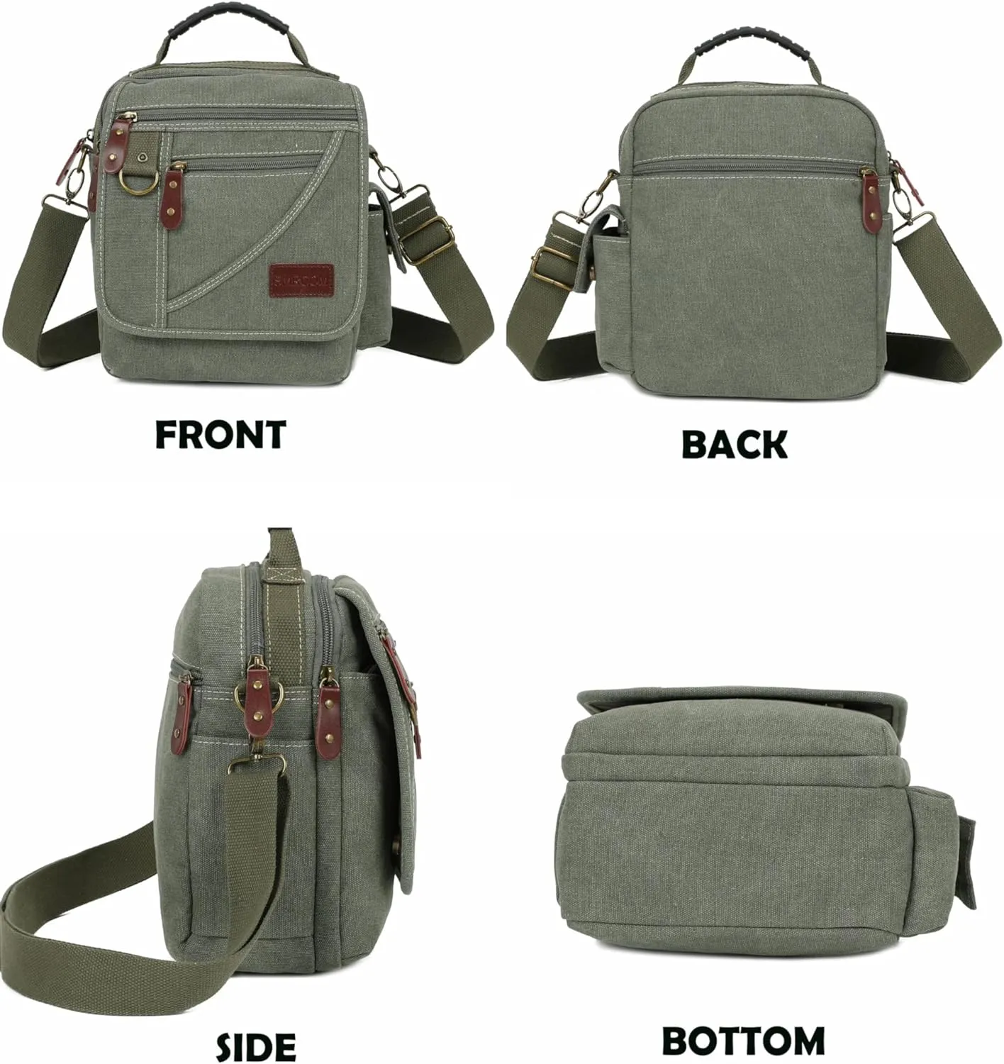 Men Purse Shoulder Small Crossbody Canvas Messenger Tote Side Travel Bag Detachable Strap