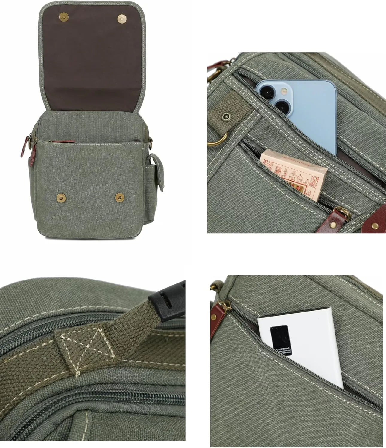 Men Purse Shoulder Small Crossbody Canvas Messenger Tote Side Travel Bag Detachable Strap