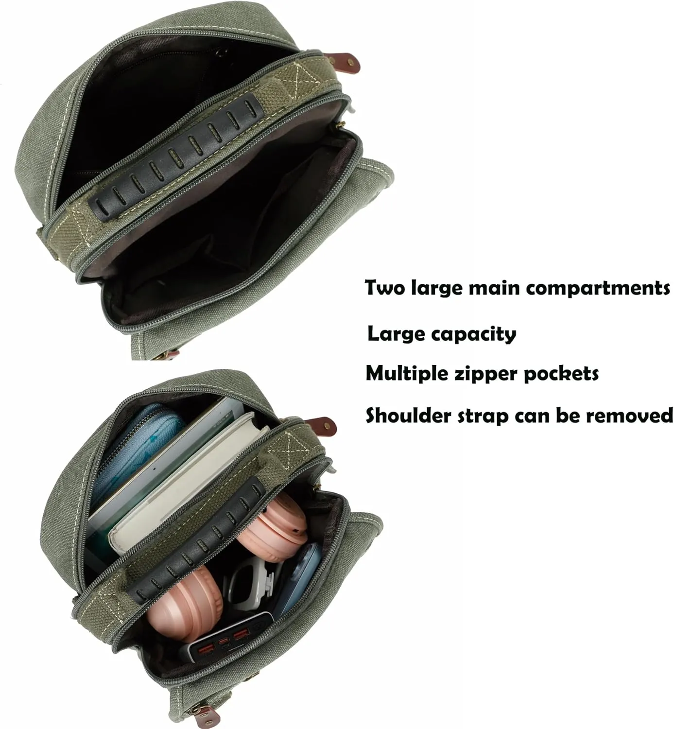 Men Purse Shoulder Small Crossbody Canvas Messenger Tote Side Travel Bag Detachable Strap