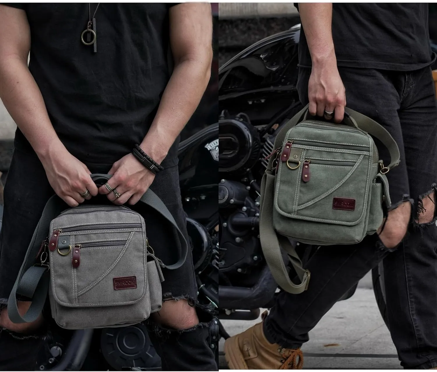 Men Purse Shoulder Small Crossbody Canvas Messenger Tote Side Travel Bag Detachable Strap