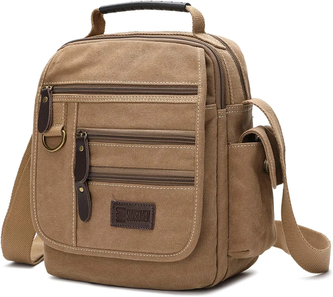 Mens bag Canvas Shoulder Bag Small Messenger Crossbody Bag Work Bag Vintage Multi-function
