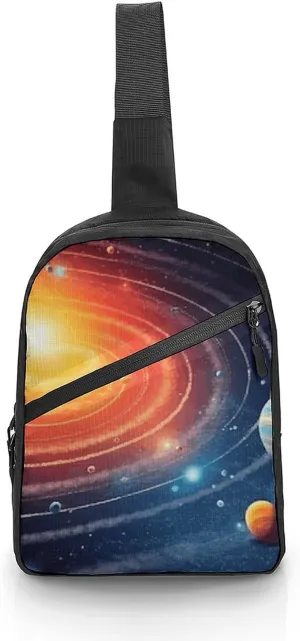 Men's Cross Chest Bag Sling Backpack Bag for Women Outer Space Galaxy Solar System Crossbody Sling Shoulder Bag Hiking Daypack