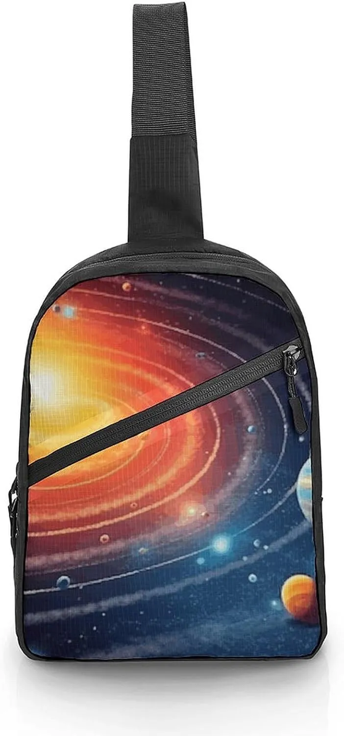 Men's Cross Chest Bag Sling Backpack Bag for Women Outer Space Galaxy Solar System Crossbody Sling Shoulder Bag Hiking Daypack