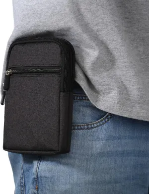 Men's Mobile Phone Holster with Belt Clip, Cell Phone Belt Bag Black, Smartphone Waist Bag Zipper Mobile Phone Holster Waist Pouch Fanny Pack Wallet with Carabiner Belt Loop for Outdoor Sport Travel