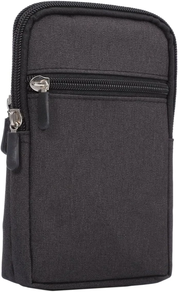 Men's Mobile Phone Holster with Belt Clip, Cell Phone Belt Bag Black, Smartphone Waist Bag Zipper Mobile Phone Holster Waist Pouch Fanny Pack Wallet with Carabiner Belt Loop for Outdoor Sport Travel