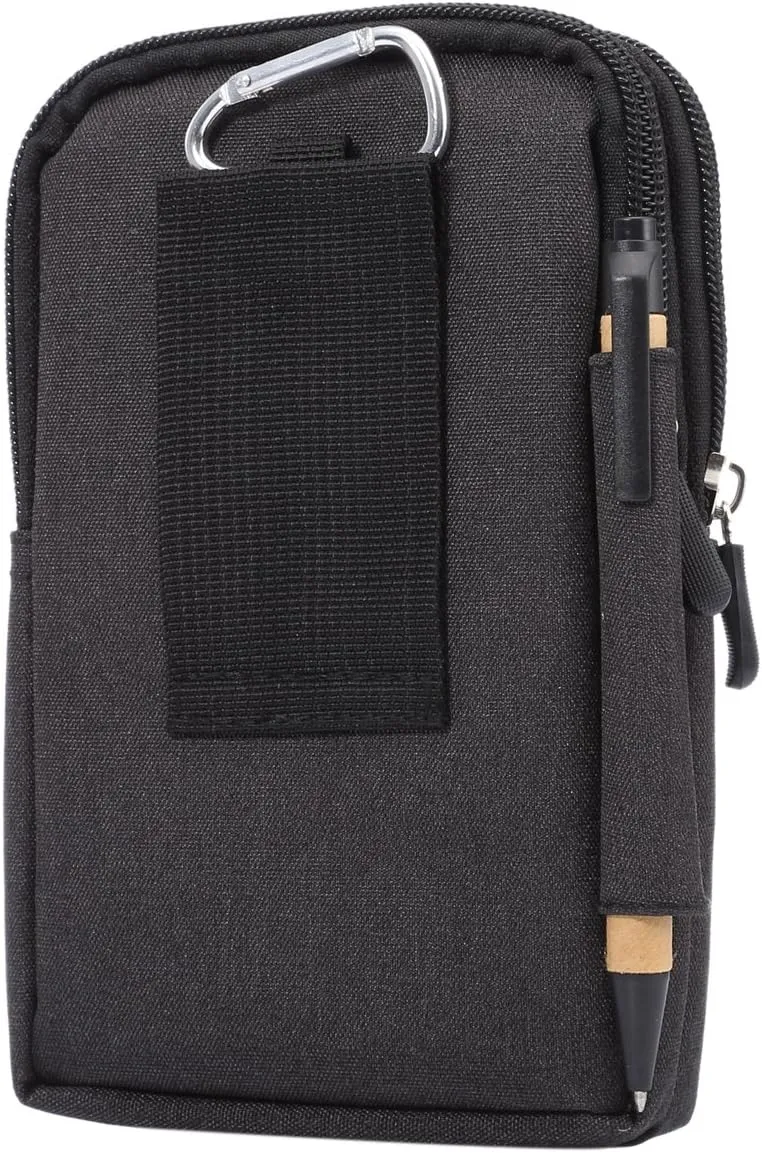 Men's Mobile Phone Holster with Belt Clip, Cell Phone Belt Bag Black, Smartphone Waist Bag Zipper Mobile Phone Holster Waist Pouch Fanny Pack Wallet with Carabiner Belt Loop for Outdoor Sport Travel