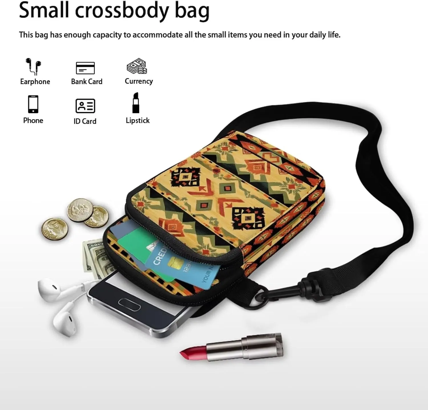 Mens Pouch Bag Crossbody Sling Bag for Coins 2 Layer Shoulder Bag