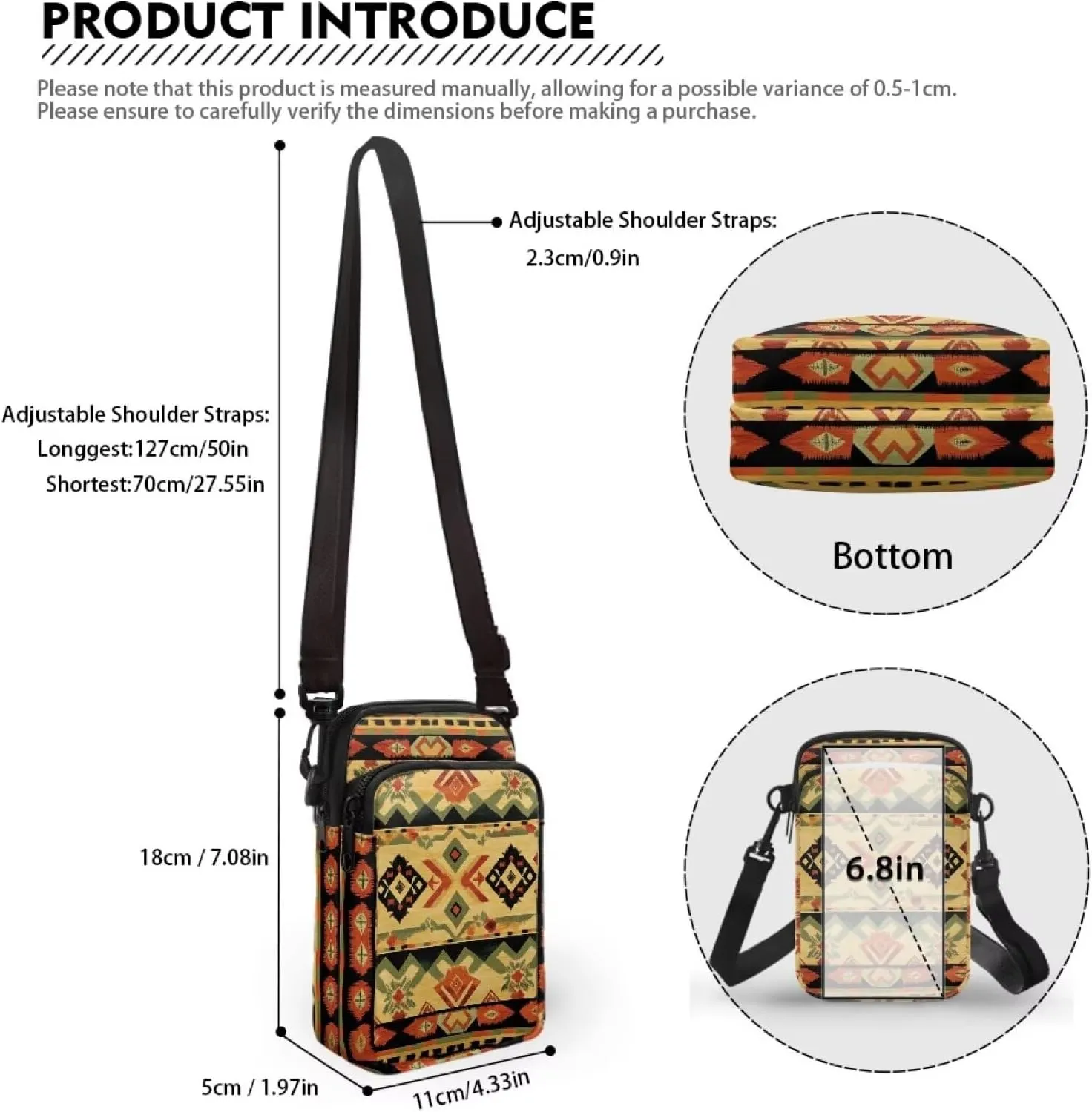 Mens Pouch Bag Crossbody Sling Bag for Coins 2 Layer Shoulder Bag