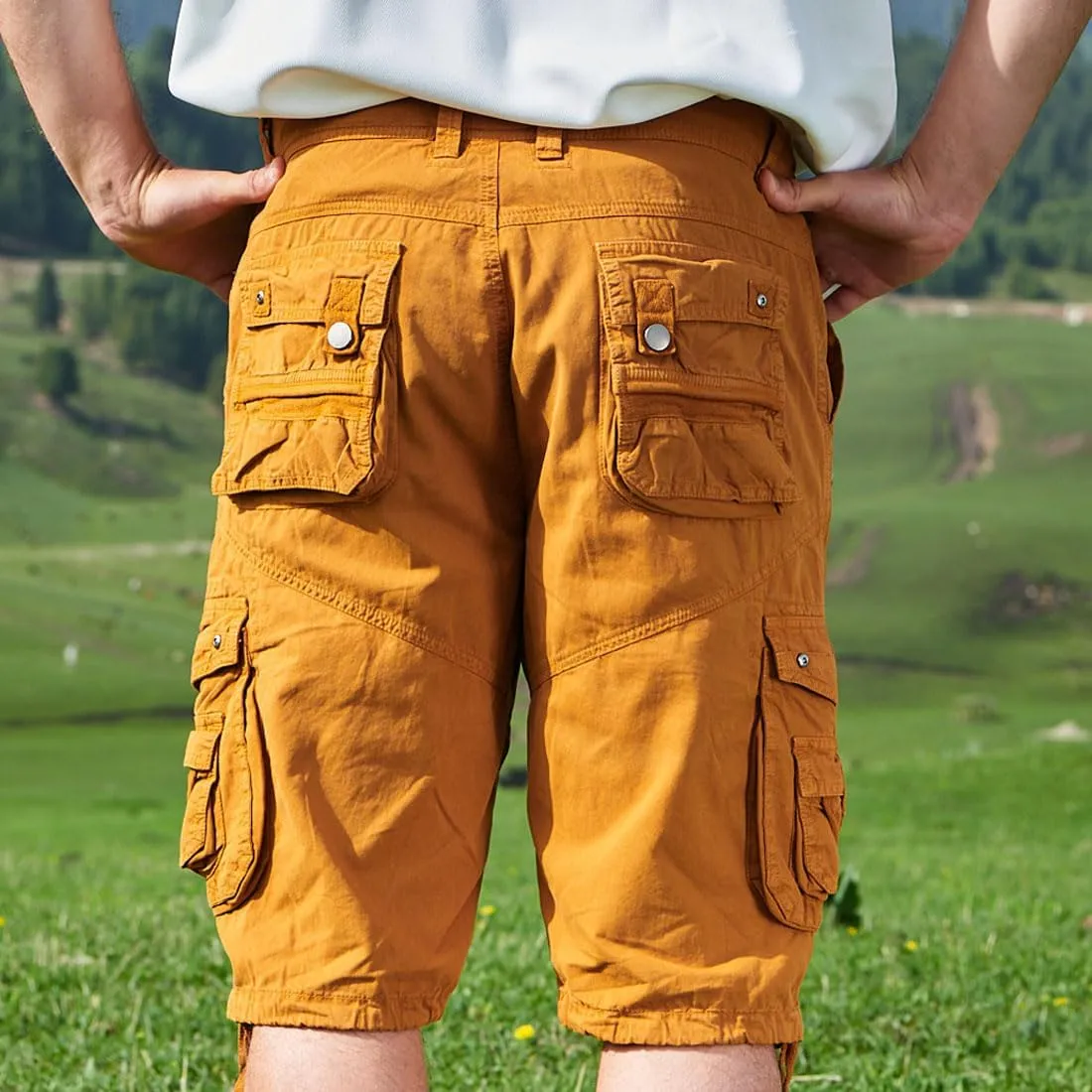 Men's Ripstop Cargo Shorts-Long Cotton Twill Straight Leg for Work Outdoor