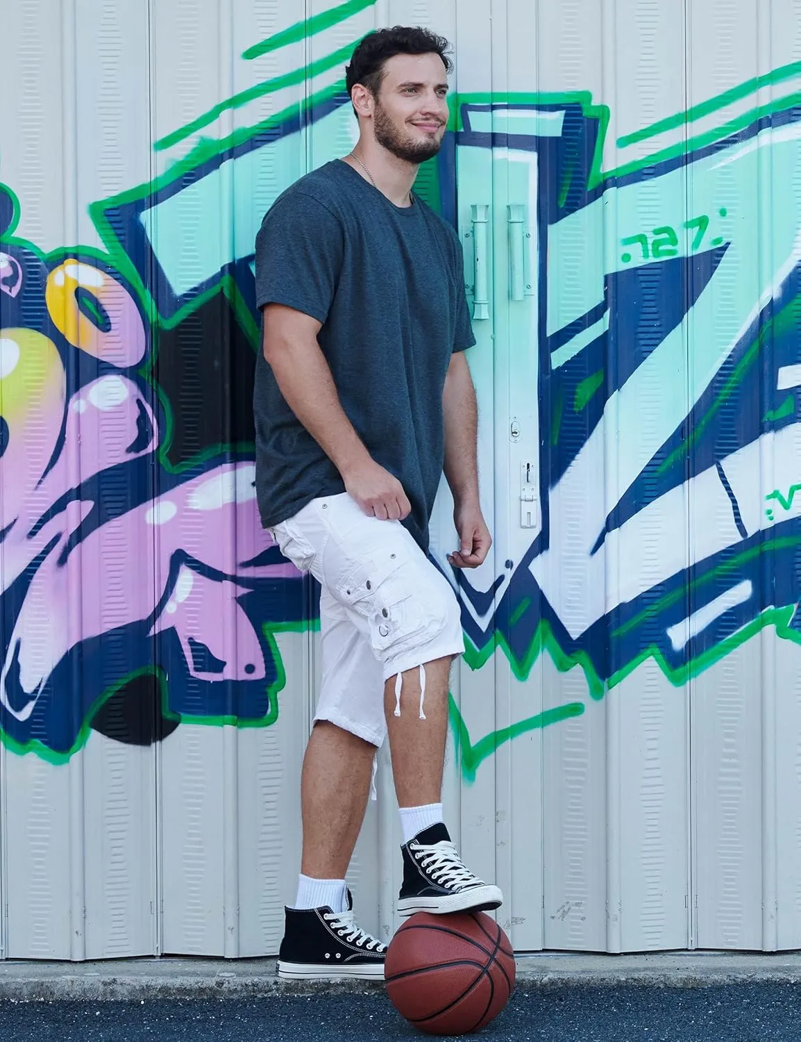 Men's Ripstop Cargo Shorts-Long Cotton Twill Straight Leg for Work Outdoor