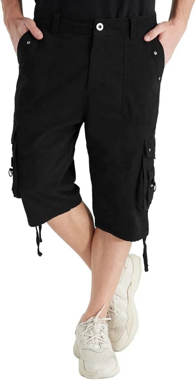 Men's Ripstop Cargo Shorts-Long Cotton Twill Straight Leg for Work Outdoor
