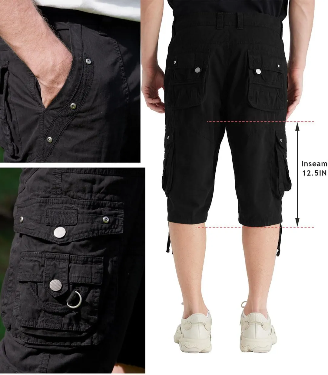 Men's Ripstop Cargo Shorts-Long Cotton Twill Straight Leg for Work Outdoor