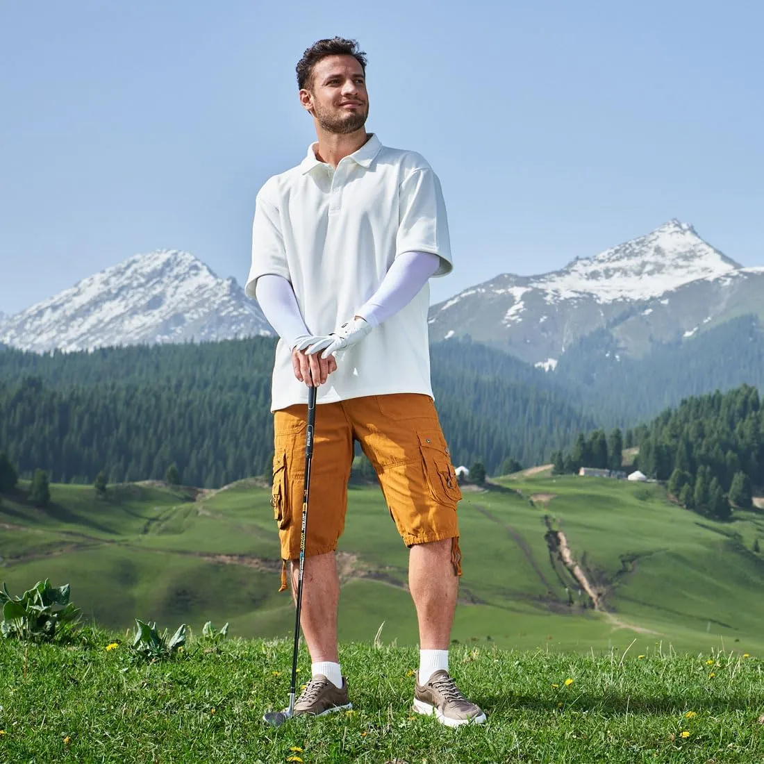 Men's Ripstop Cargo Shorts-Long Cotton Twill Straight Leg for Work Outdoor