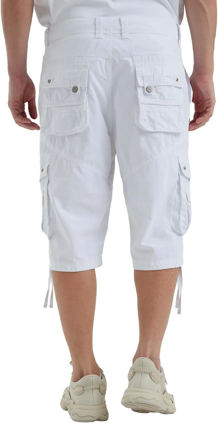 Men's Ripstop Cargo Shorts-Long Cotton Twill Straight Leg for Work Outdoor