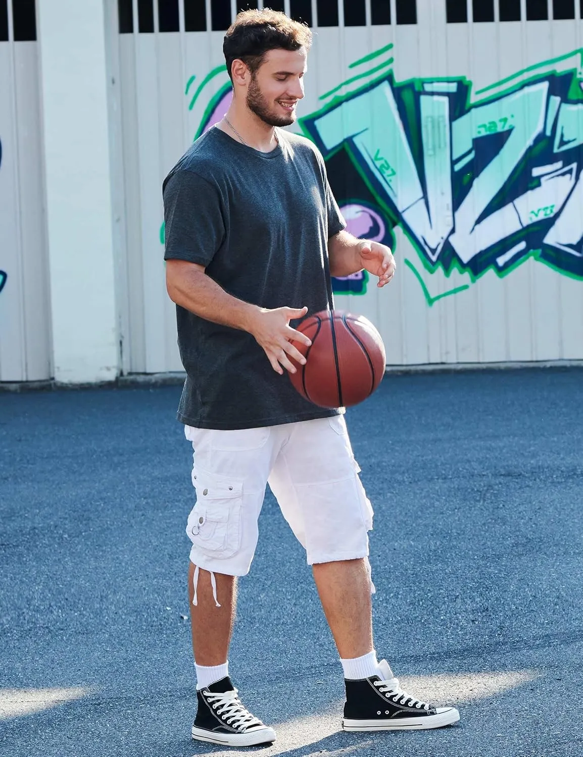 Men's Ripstop Cargo Shorts-Long Cotton Twill Straight Leg for Work Outdoor