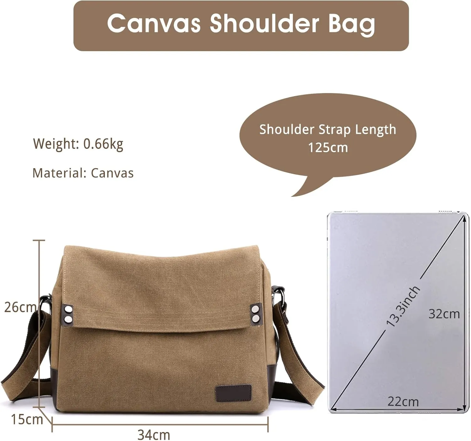 Men's Shoulder Bag Canvas Crossbody Bag Casual Messenger Bag Laptop Bag for 13.3 inch Laptop Briefcase Satchel Bag