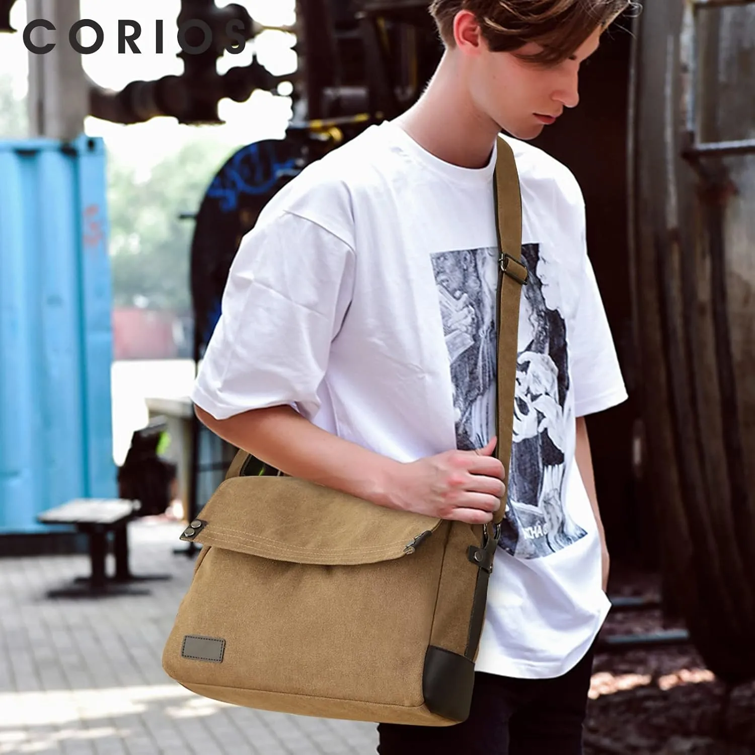 Men's Shoulder Bag Canvas Crossbody Bag Casual Messenger Bag Laptop Bag for 13.3 inch Laptop Briefcase Satchel Bag