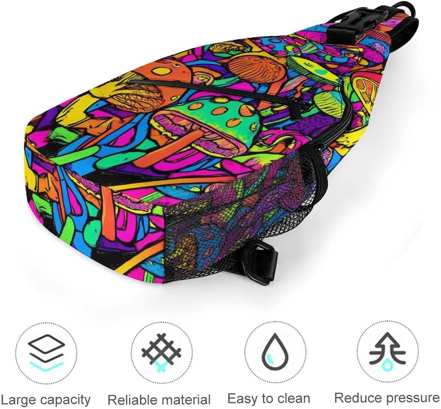Men's Sling Backpack Packable Unbalance Shoulder Crossbody Bag Chest Pack - Trippy Mushrooms Art Multipurpose Anti-Theft Backpacking Bag With Adjustable Shoulder Strap