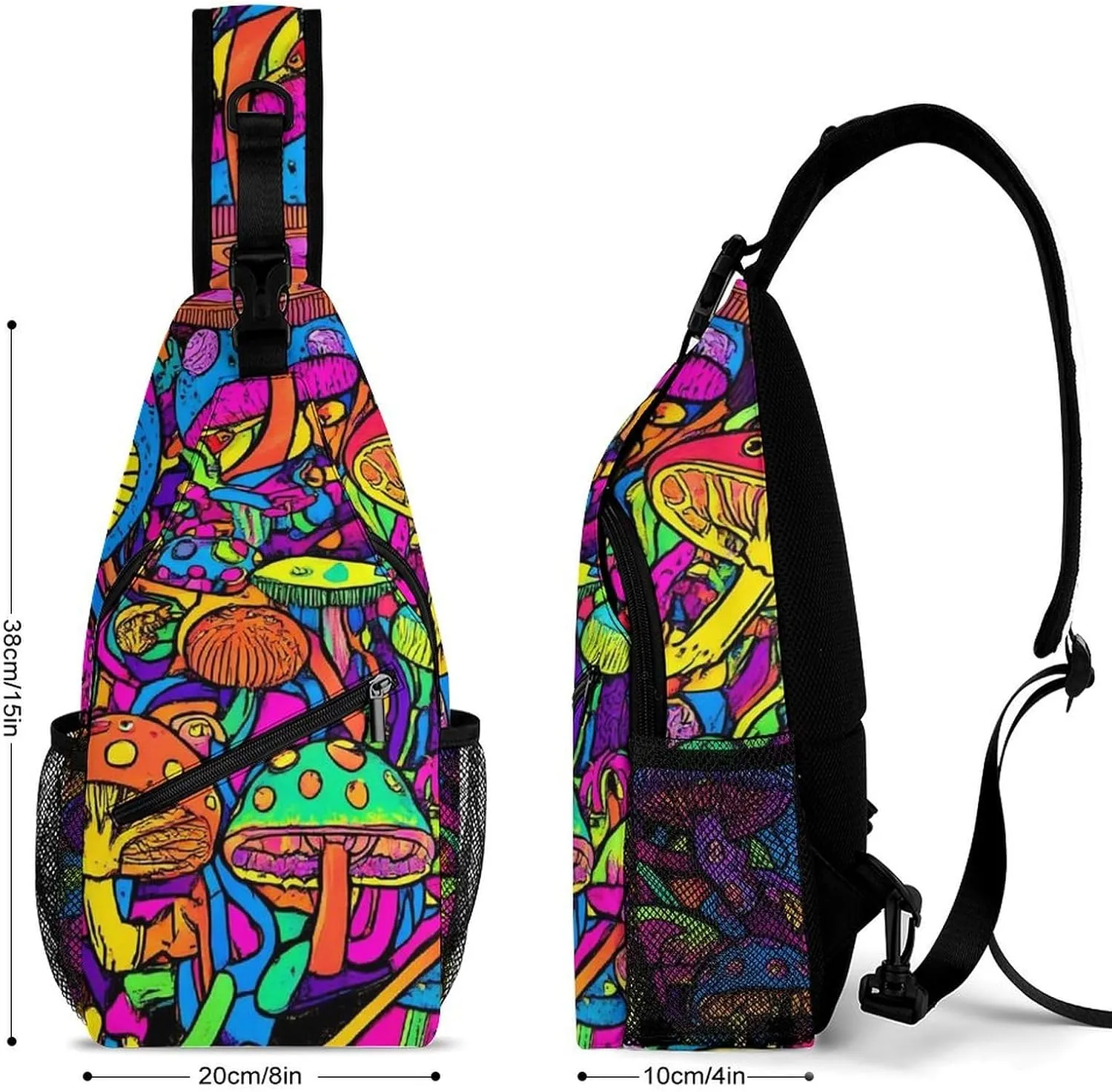 Men's Sling Backpack Packable Unbalance Shoulder Crossbody Bag Chest Pack - Trippy Mushrooms Art Multipurpose Anti-Theft Backpacking Bag With Adjustable Shoulder Strap