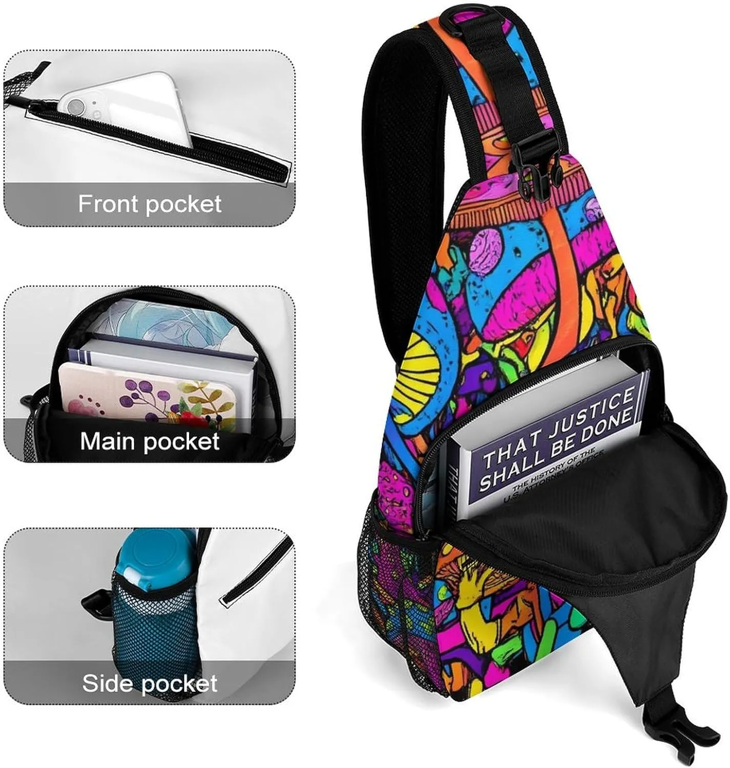 Men's Sling Backpack Packable Unbalance Shoulder Crossbody Bag Chest Pack - Trippy Mushrooms Art Multipurpose Anti-Theft Backpacking Bag With Adjustable Shoulder Strap