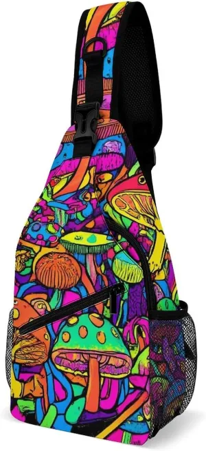Men's Sling Backpack Packable Unbalance Shoulder Crossbody Bag Chest Pack - Trippy Mushrooms Art Multipurpose Anti-Theft Backpacking Bag With Adjustable Shoulder Strap
