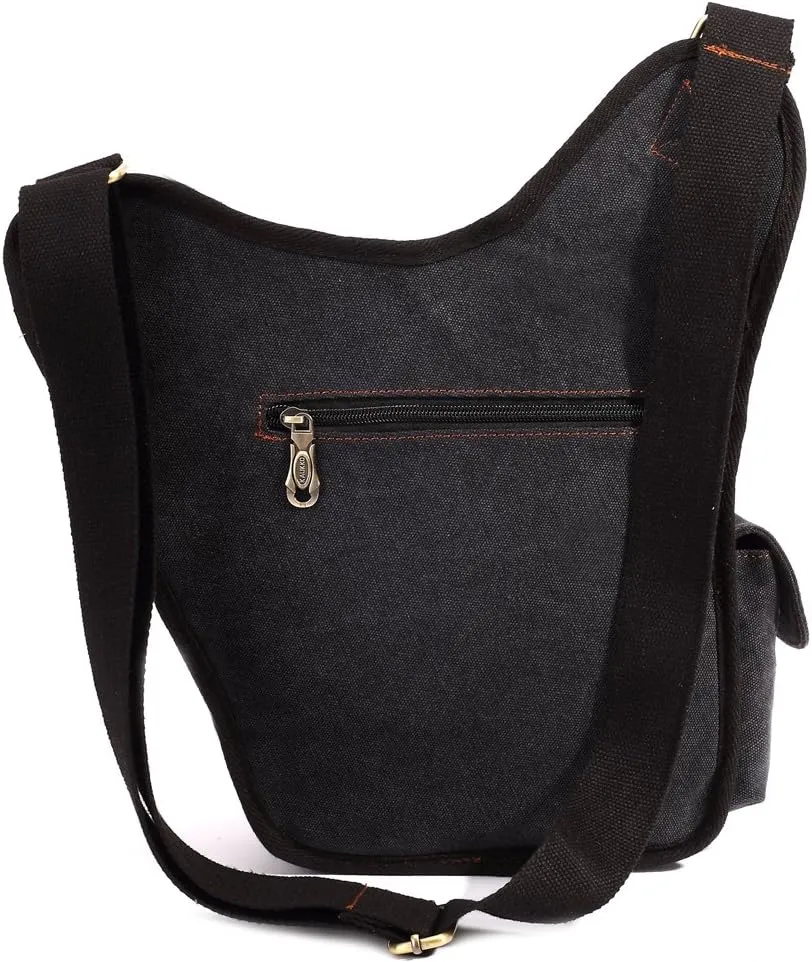 Mens Vintage Canvas Shoulder Messenger Bag Chest Leather Patchwork Messenger Bag