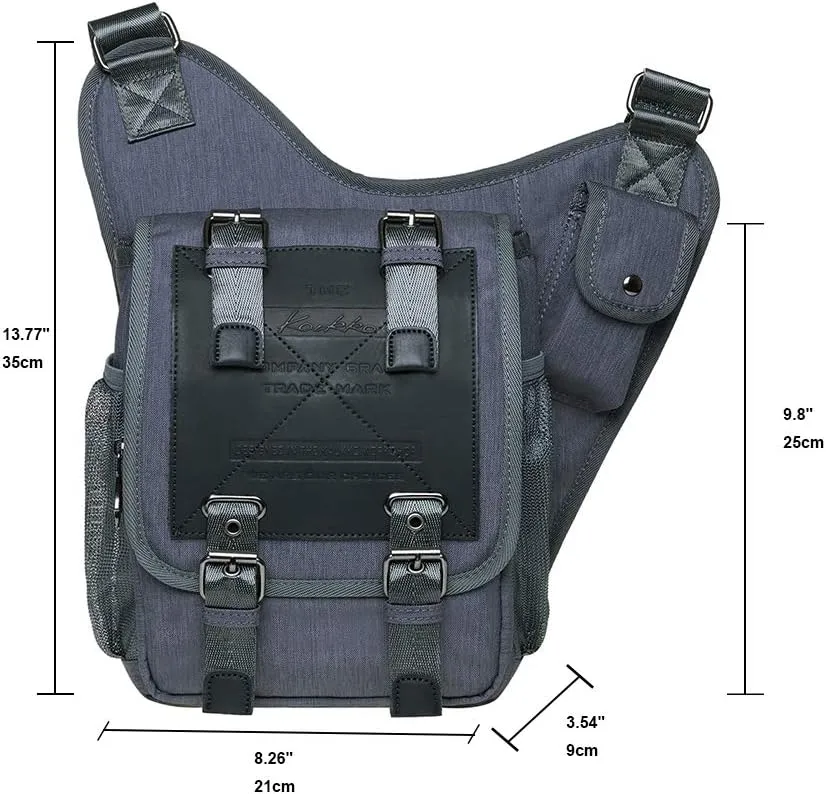 Mens Vintage Canvas Shoulder Messenger Bag Chest Leather Patchwork Messenger Bag