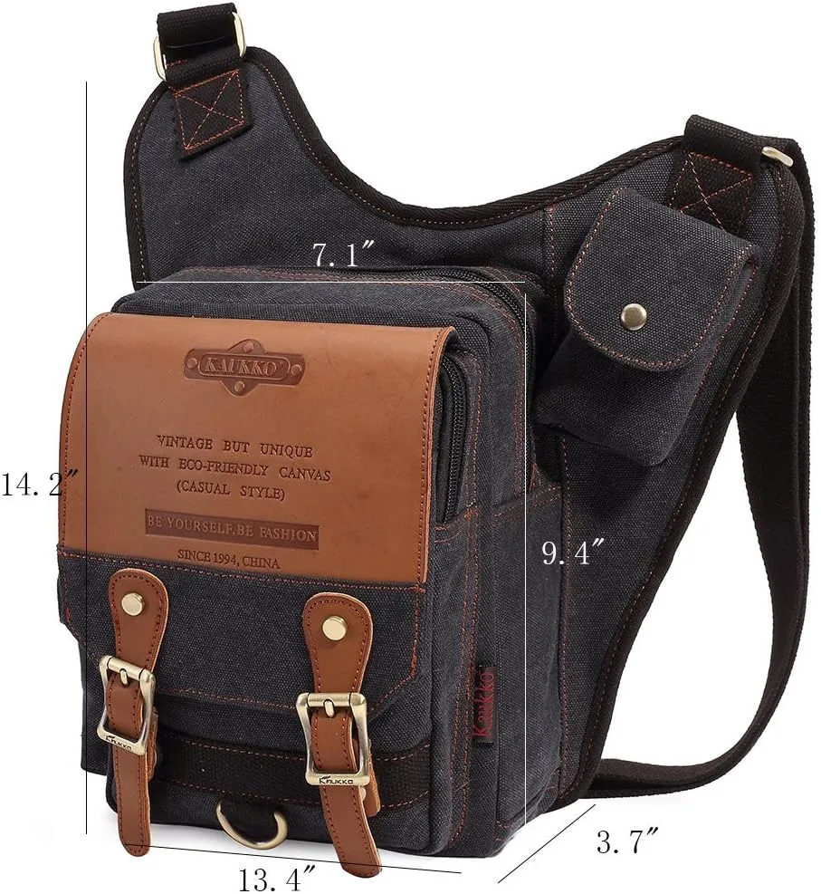 Mens Vintage Canvas Shoulder Messenger Bag Chest Leather Patchwork Messenger Bag