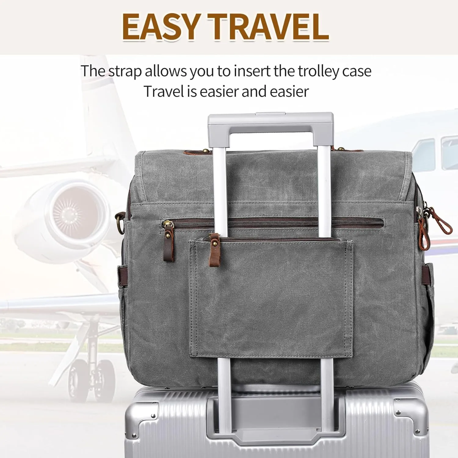 Messenger Bag for Men 15.6 Inch Vintage Canvas Genuine Leather Briefcase for Men Laptop Bag Satchel Shoulder Bag