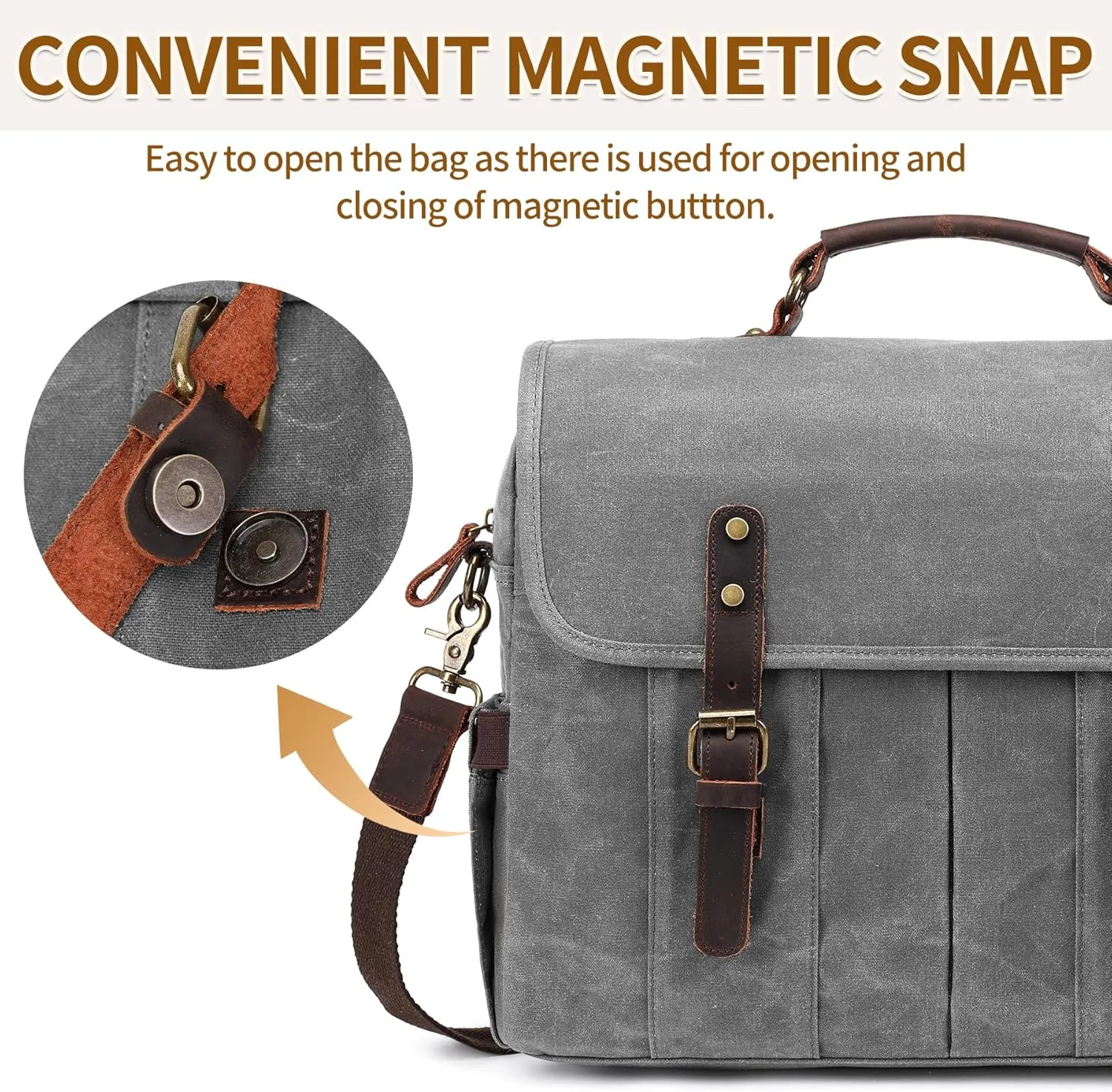 Messenger Bag for Men 15.6 Inch Vintage Canvas Genuine Leather Briefcase for Men Laptop Bag Satchel Shoulder Bag