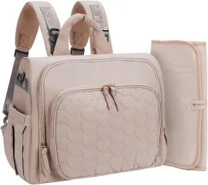MHOMER Diaper Bag Backpack Puffer Lightweight 3 in 1 Wide Open Small Diaper Bag Tote for Travel with Changing Pad Shoulder Straps,Beige