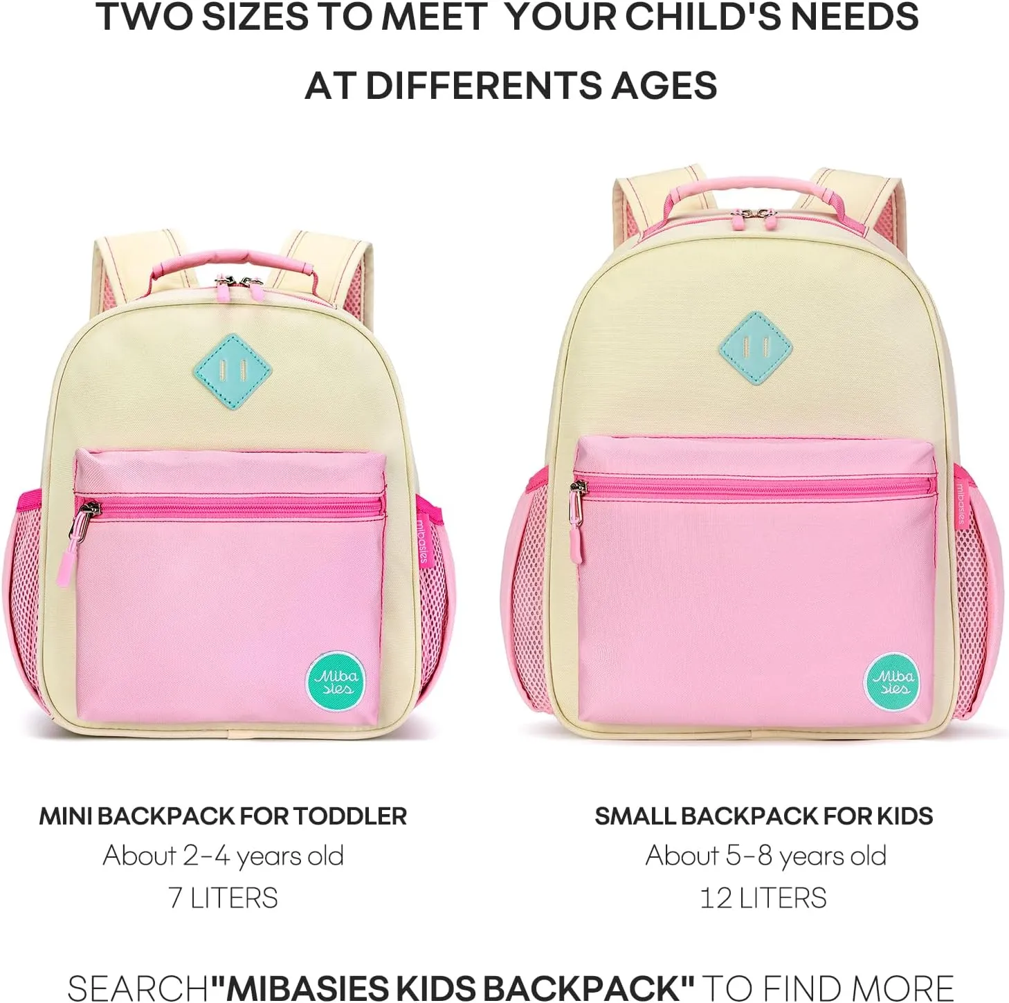 mibasies Toddler Backpack for Girls 2-4, Little Girls Backpack for Preschool Kindergarten Daycare, Mini, Beige Pink
