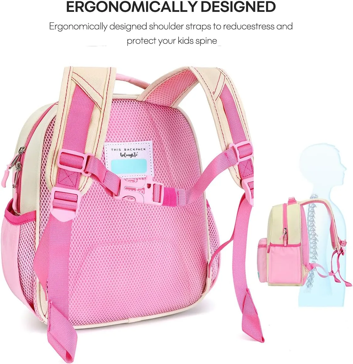 mibasies Toddler Backpack for Girls 2-4, Little Girls Backpack for Preschool Kindergarten Daycare, Mini, Beige Pink