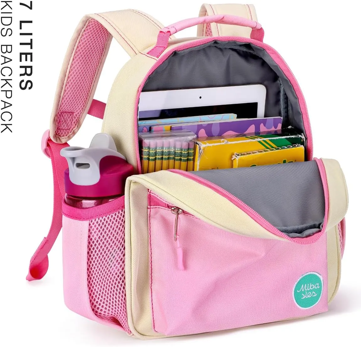 mibasies Toddler Backpack for Girls 2-4, Little Girls Backpack for Preschool Kindergarten Daycare, Mini, Beige Pink
