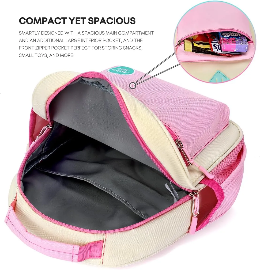 mibasies Toddler Backpack for Girls 2-4, Little Girls Backpack for Preschool Kindergarten Daycare, Mini, Beige Pink