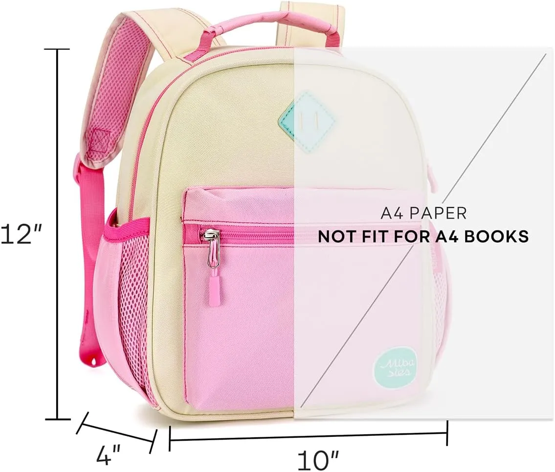 mibasies Toddler Backpack for Girls 2-4, Little Girls Backpack for Preschool Kindergarten Daycare, Mini, Beige Pink