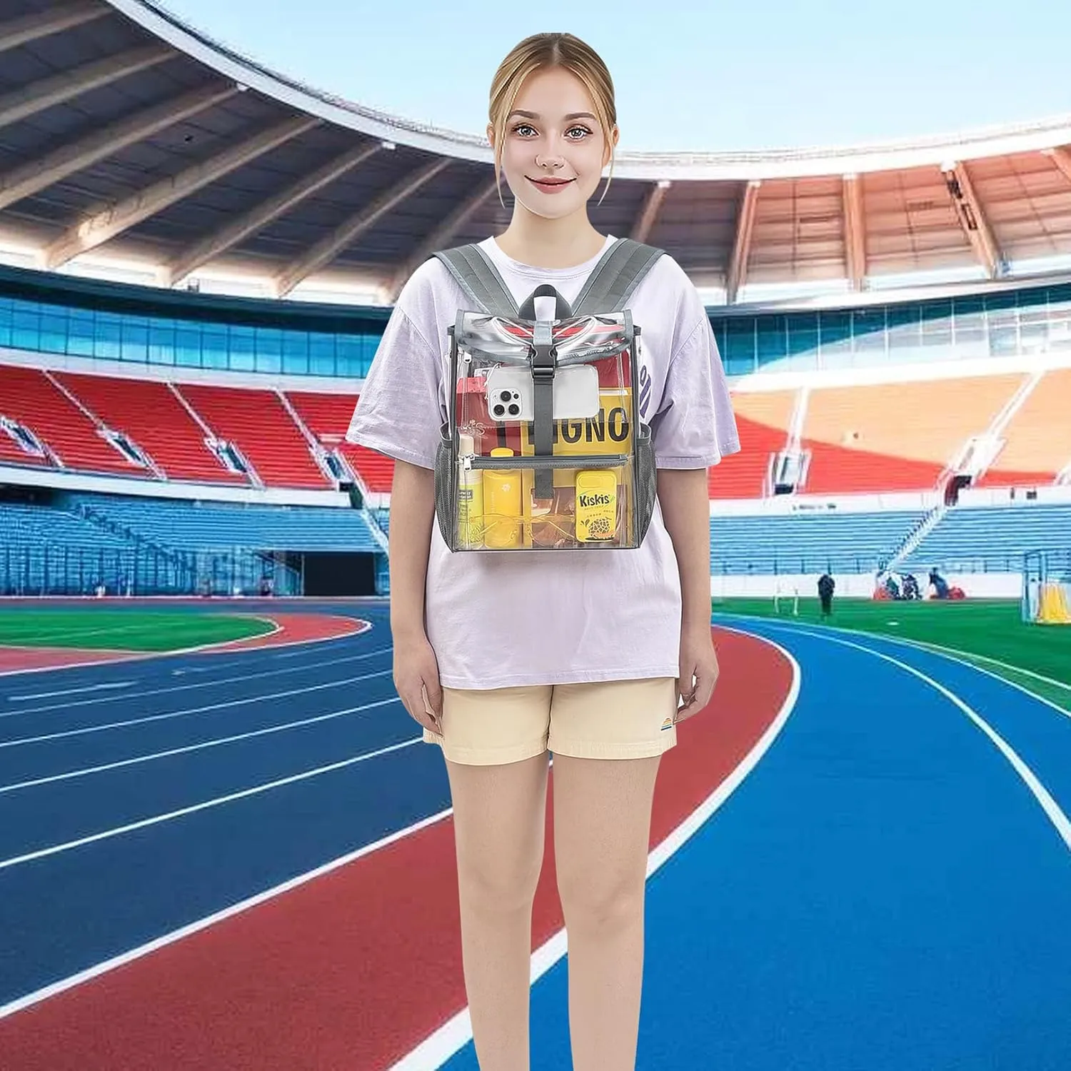 Mildbeer Clear Backpack for Stadium Events, Concerts & Travel - 12x12x6 Compact Grey PVC Backpack with Multi-Pocket Design