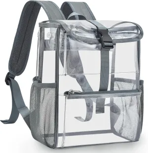 Mildbeer Clear Backpack for Stadium Events, Concerts & Travel - 12x12x6 Compact Grey PVC Backpack with Multi-Pocket Design