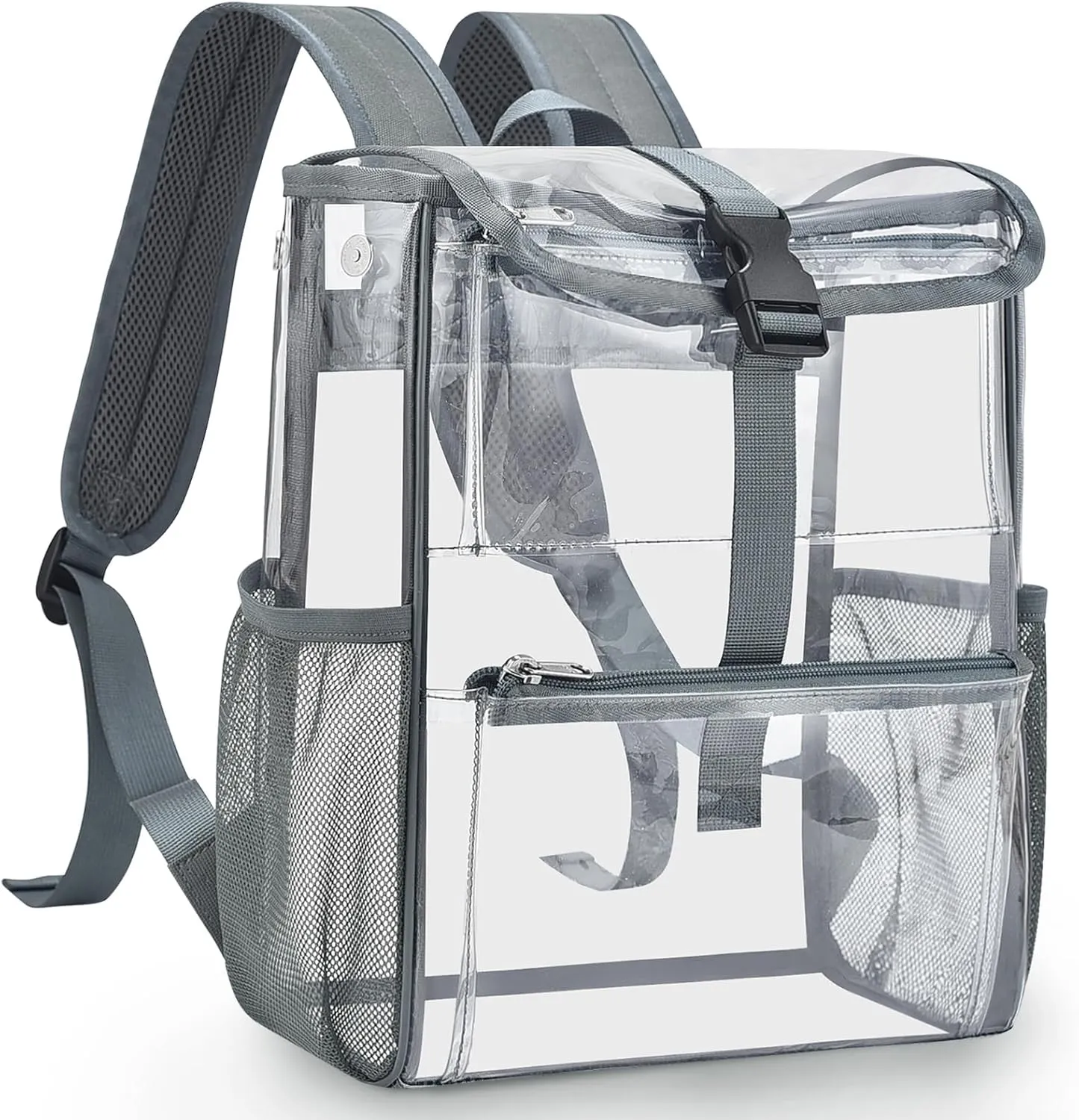 Mildbeer Clear Backpack for Stadium Events, Concerts & Travel - 12x12x6 Compact Grey PVC Backpack with Multi-Pocket Design