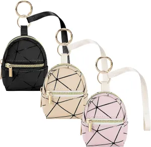 Mini Backpack Keychain, Cute Cosmetic Bag for Purse, PU Leather Makeup Bag Zipper Pouch for Girls Women Daily Use (Black/Beige/Pink)