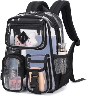 Mini Clear Backpack for Stadium Events Clear Bag Small Transparent Bookbag for Kids Girls Women for Concert, Sporting Events, Festival, Black