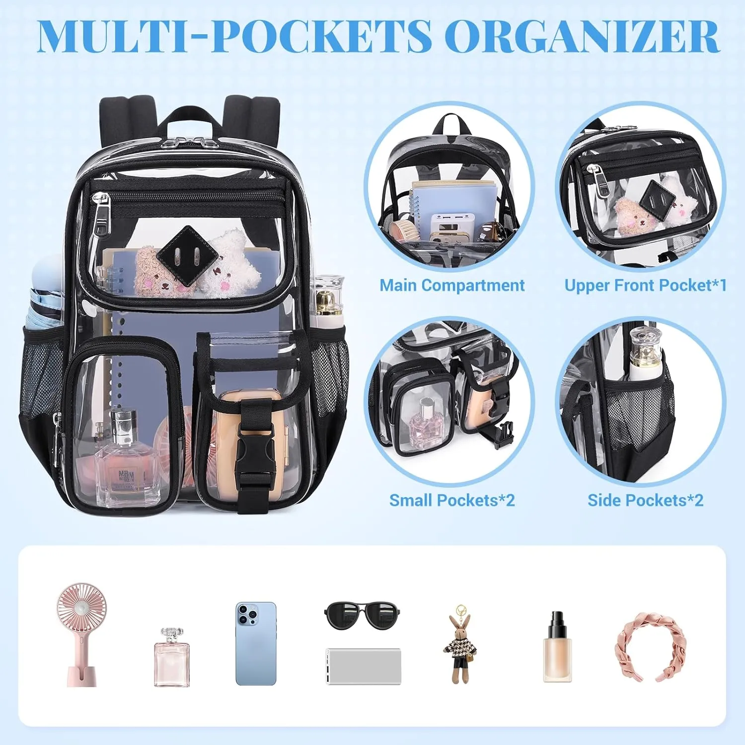 Mini Clear Backpack for Stadium Events Clear Bag Small Transparent Bookbag for Kids Girls Women for Concert, Sporting Events, Festival, Black