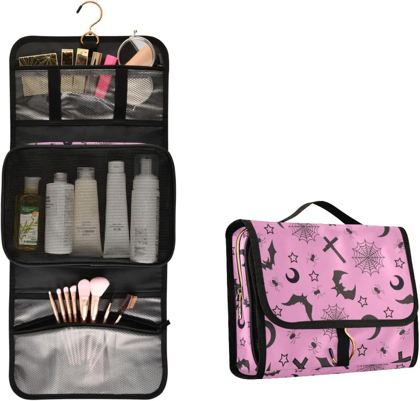 MNSRUU 3 PCS Toiletry Bag, Cross and Bat Hanging Makeup Bag for Toiletries Goth Travel Toiletry Organizer Bags Portable Clear Toiletry Kit