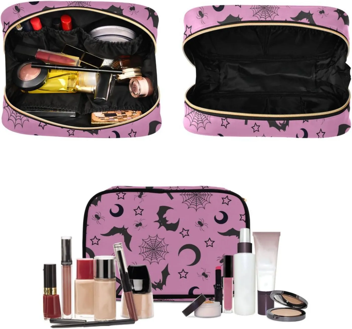 MNSRUU 3 PCS Toiletry Bag, Cross and Bat Hanging Makeup Bag for Toiletries Goth Travel Toiletry Organizer Bags Portable Clear Toiletry Kit