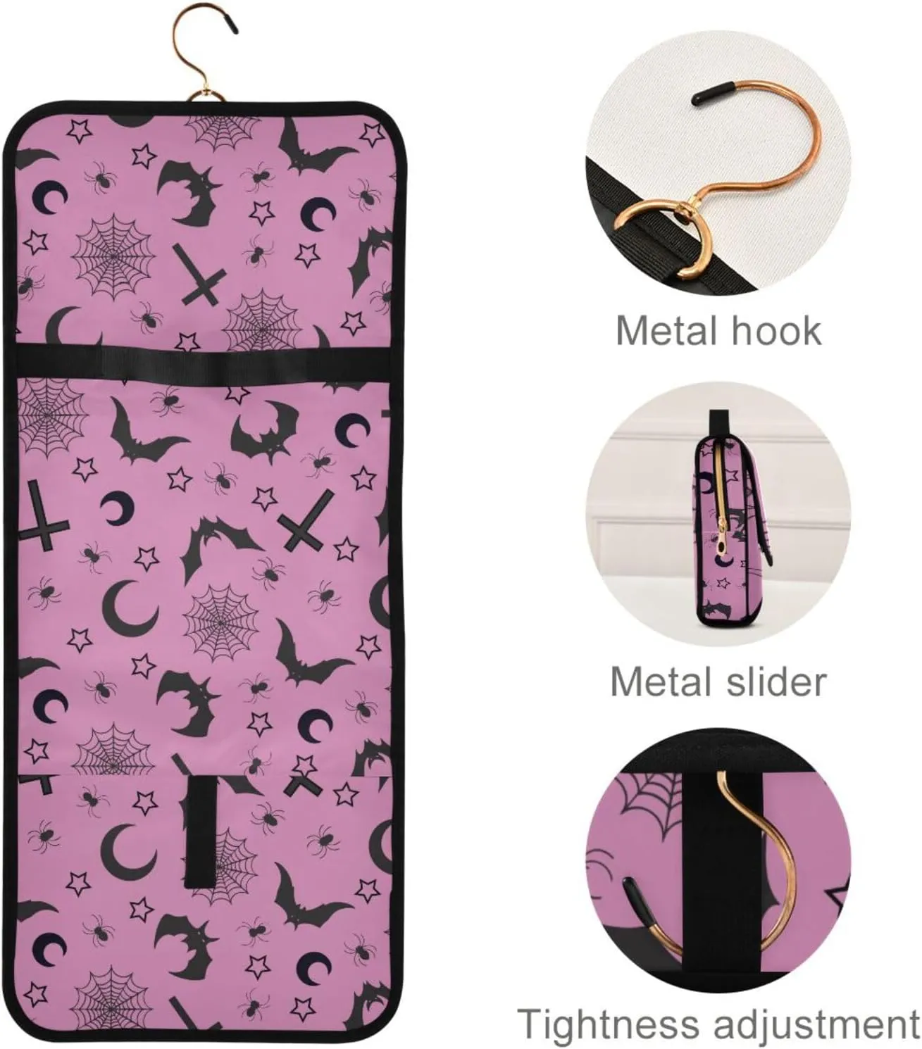 MNSRUU 3 PCS Toiletry Bag, Cross and Bat Hanging Makeup Bag for Toiletries Goth Travel Toiletry Organizer Bags Portable Clear Toiletry Kit