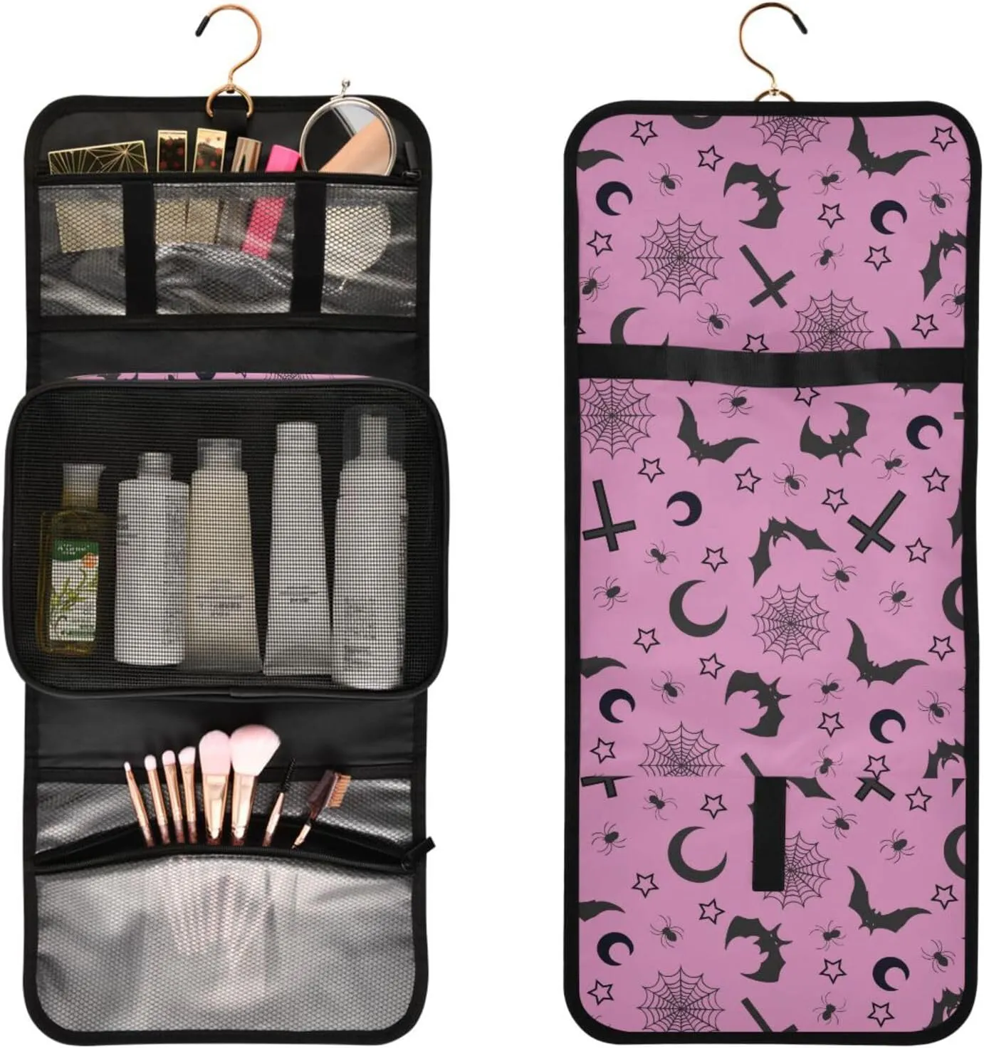 MNSRUU 3 PCS Toiletry Bag, Cross and Bat Hanging Makeup Bag for Toiletries Goth Travel Toiletry Organizer Bags Portable Clear Toiletry Kit