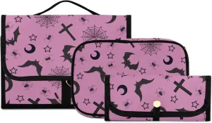 MNSRUU 3 PCS Toiletry Bag, Cross and Bat Hanging Makeup Bag for Toiletries Goth Travel Toiletry Organizer Bags Portable Clear Toiletry Kit